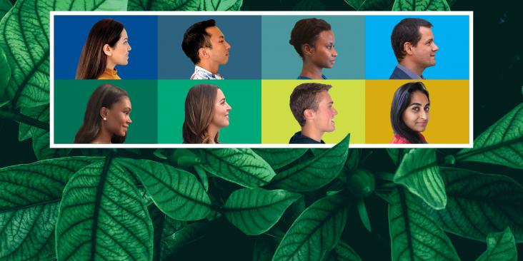 Composite image of 8 young climate professionals